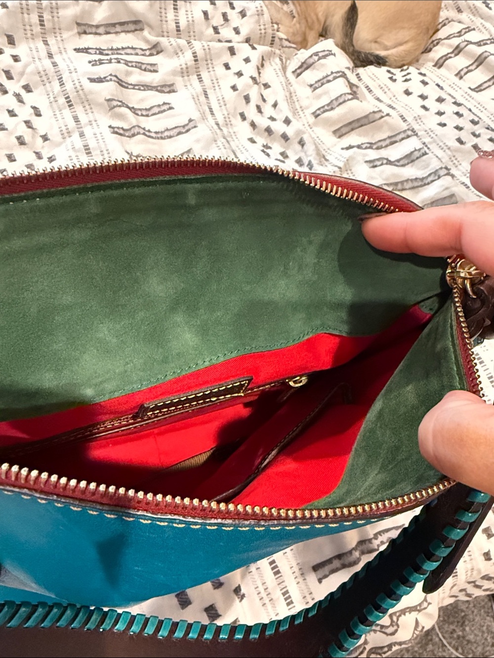 Dooney & Bourke Teal Leather Hobo Bag Teagan purse designer suede DB turquoise - Picture 8 of 11